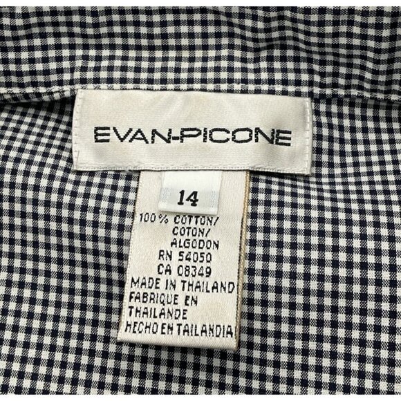 Evan-Picone Navy Gingham Sleeveless Button-Up Blouse Point Collar Size 14 - Picture 6 of 8
